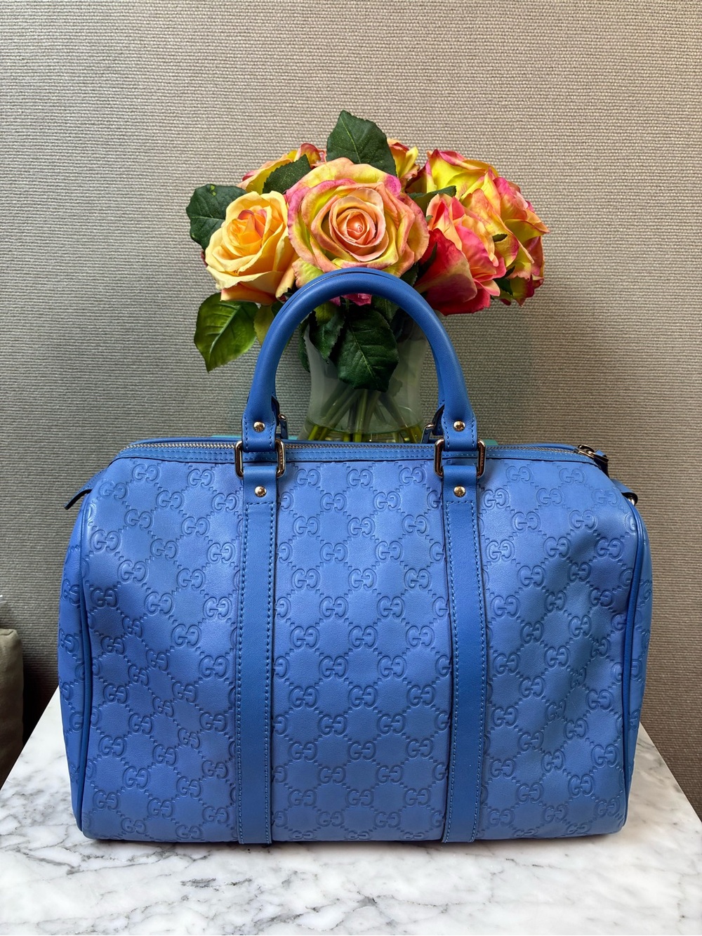 Gucci Guccissima Blue Leather Joy Boston Bag - Authentic & Pristine Condition - Picture 4 of 16